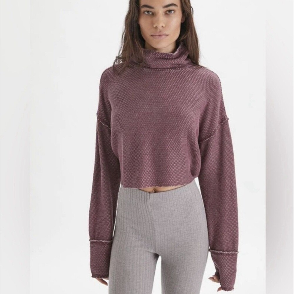 Out From Under Urban Outfitters Wine Cropped Turtleneck Long Sleeve Sweater XS